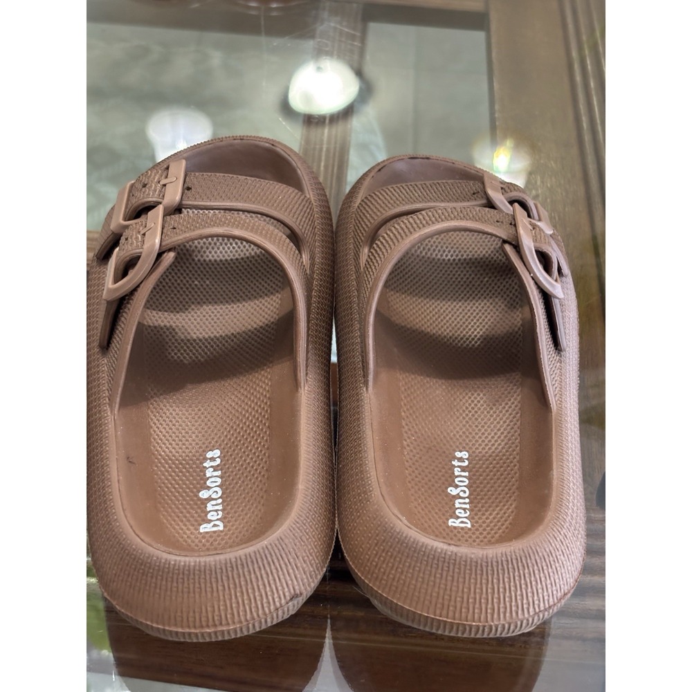 BenSorts Womens Brown Double Buckle Slide Sandals Flat US 8.5-9 EU 39-40 - Picture 11 of 13